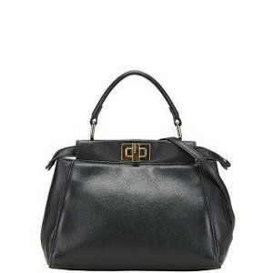 FENDI Peekaboo Handbag Black Leather